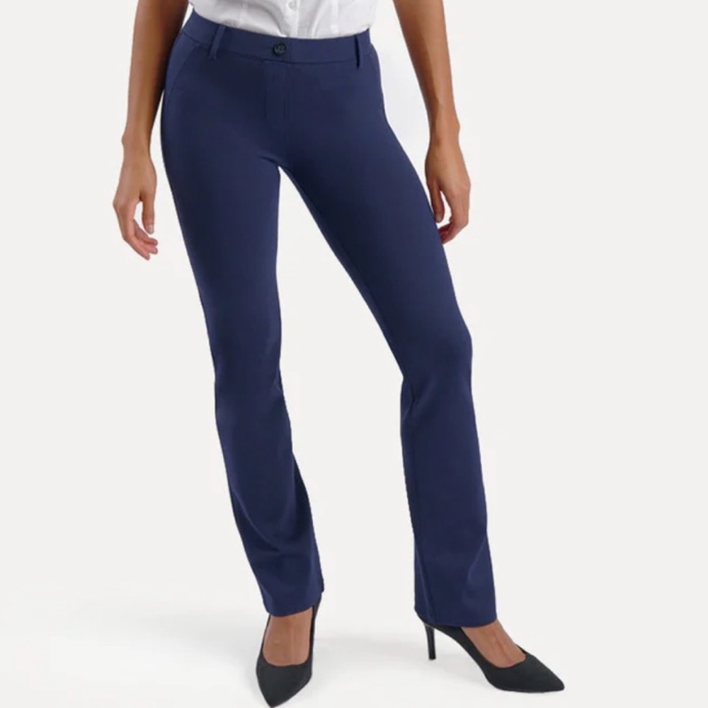 Betabrand Straight-Leg Navy Blue Leggings